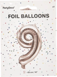 Globo de foil número 9 rosa perlado 35 cm