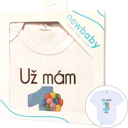 Body infantil con estampado New Baby ya tengo 1 año azul, embalaje de regalo