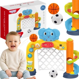Centro deportivo interactivo Woopie baby 2 en 1 – portería y canasta de baloncesto con elefantito