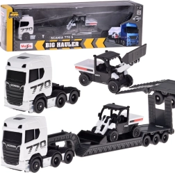 Maisto set metálico SCANIA 770S con remolque de cama baja y cargador 1:64