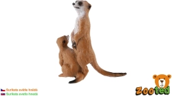 Suricata con cría de plástico, marrón claro, 8 cm
