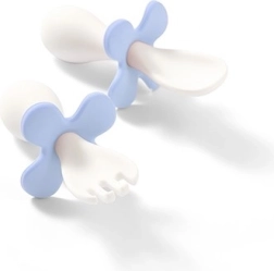 Cubiertos infantiles ergonómicos BABY ONO, blanco y azul con tope antiatragantamiento y estuche