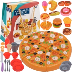 Juego infantil de comida rápida con pizza de velcro, hamburguesa y accesorios, 42 piezas