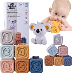 Cubos sensoriales de silicona con números y koala 2 en 1 – mordedor y set educativo de construcción WOOPIE