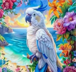 Pintura de diamantes Loro cacatúa 30 × 40 cm