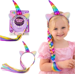 Diadema con cuerno de unicornio y cabello de colores para trenzar
