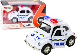 Coche de policía clásico 1:38 con propulsión, luces y sonidos, blanco