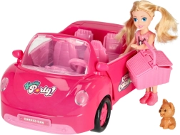 Cabriolet rosa para muñecas con set de picnic y perrito