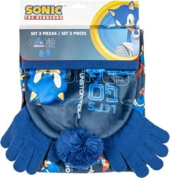 Set de invierno infantil SONIC – gorro con pompón, guantes y braga de cuello