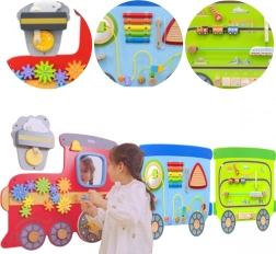 Tablero manipulativo de pared de madera con forma de tren VIGA