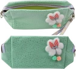 Estuche de lápices/bolsita de cosmética con lazo, purpurina brillante y motivo de nubecita, color menta