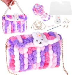 Kit creativo DIY para hacer un bolso peludito de pompones con conejito