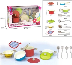 Colorido juego infantil de ollas y accesorios de cocina – metálico de 11 piezas