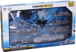 Portaaviones con catapulta y submarino