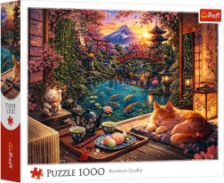 Puzzle de 1000 piezas: gato en un jardín de sakuras