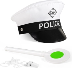 Juego de policía de tráfico con gorra, paleta y silbato
