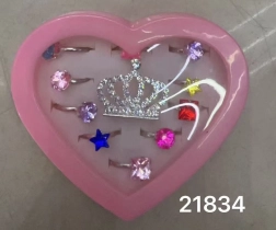 Anillos con pedrería y corona - set de 11 uds.