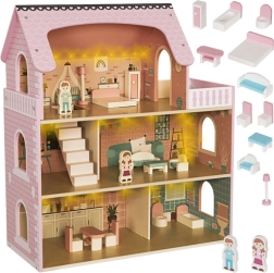 Casa de muñecas de madera con iluminación LED y muebles KRUZZEL