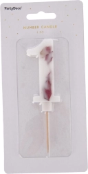 Vela para tarta número 1 con flor blanca, 8 cm