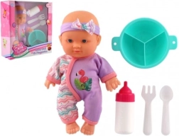 Muñeca bebé de 20 cm con set de alimentación y cuerpo rígido
