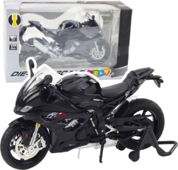 Modelo metálico de motocicleta deportiva con luces y sonido negro 1:12