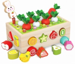 Clasificador de zanahorias de madera con carrito