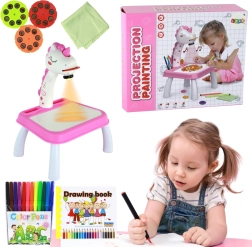 Proyector de dibujo de unicornio – set rosa con rotuladores y discos