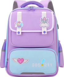 Mochila escolar morada con parches y correa de pecho 16L