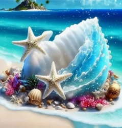 Pintura de diamantes – conchas en la isla 30 × 40 cm