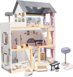 Casa de muñecas de madera de MDF, negra, 78 cm con iluminación LED