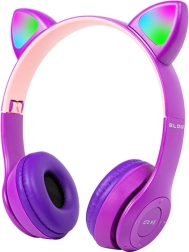 Auriculares inalámbricos para niños con orejitas de gato LED, Bluetooth 5.0, morado