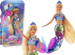 Muñeca sirena con largo cabello rubio y cola escamosa