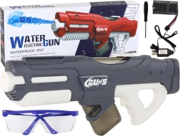 Pistola de agua grande gris de 750 ml con gafas, recargable