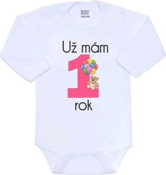 Body para bebé con estampado New Baby Ya tengo 1 año, rosa