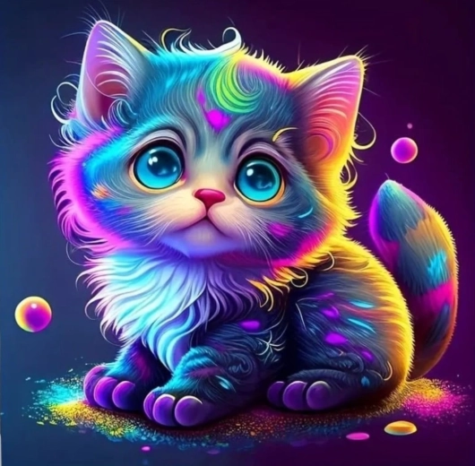 Pintura de diamantes Gatito de colores 30 × 40 cm