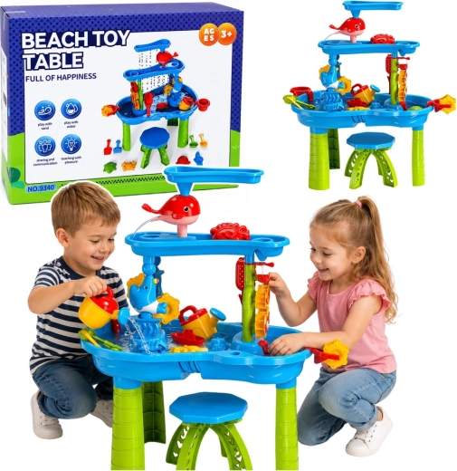 Mesa de juego de agua infantil multinivel con sillita y accesorios 63 cm