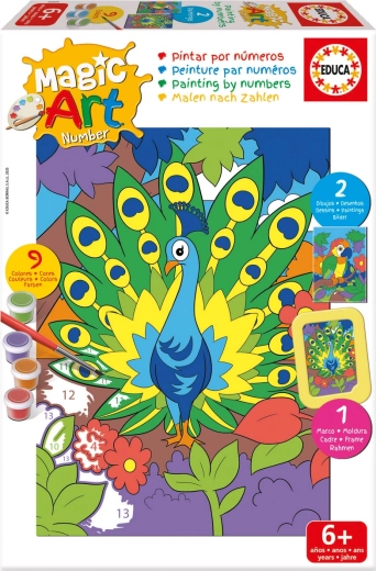 Educa pintura por números – pavo real y loro