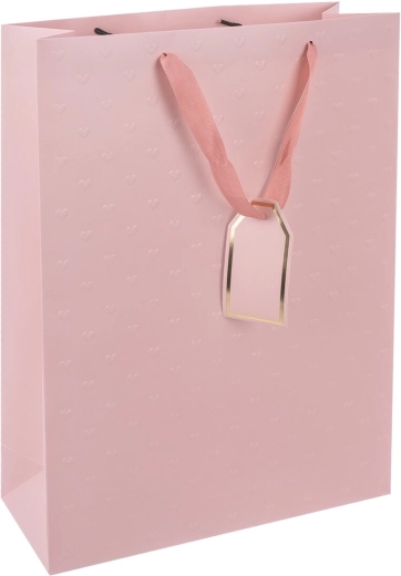 Bolsa de regalo de papel rosa con corazones en relieve 30,5 × 12 × 42 cm