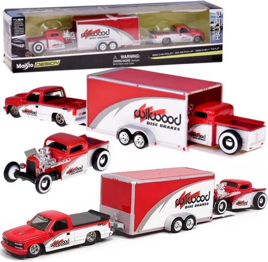 Set metálico Maisto 1:64 – CHEVROLET 454 SS Pick-up 1993 + CHEVROLET Pick-up 1936 con remolque