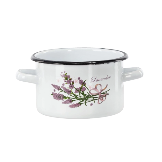 Olla esmaltada 2 l, 16 cm, blanca con motivo de lavanda - 1 pieza