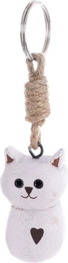 Llavero de madera gato blanco