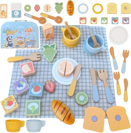 Tooky toy set de picnic de madera con fruta para cortar en maletín