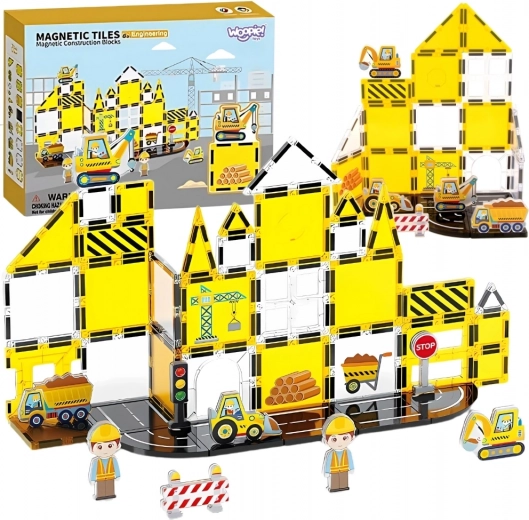 Bloques de construcción magnéticos de 7,5 cm – obra de construcción STEAM, set de 47 piezas Woopie