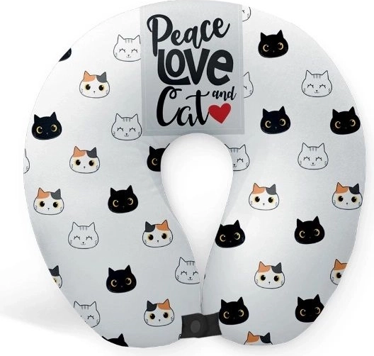 Almohada de viaje con forma de media luna y diseño de gatos