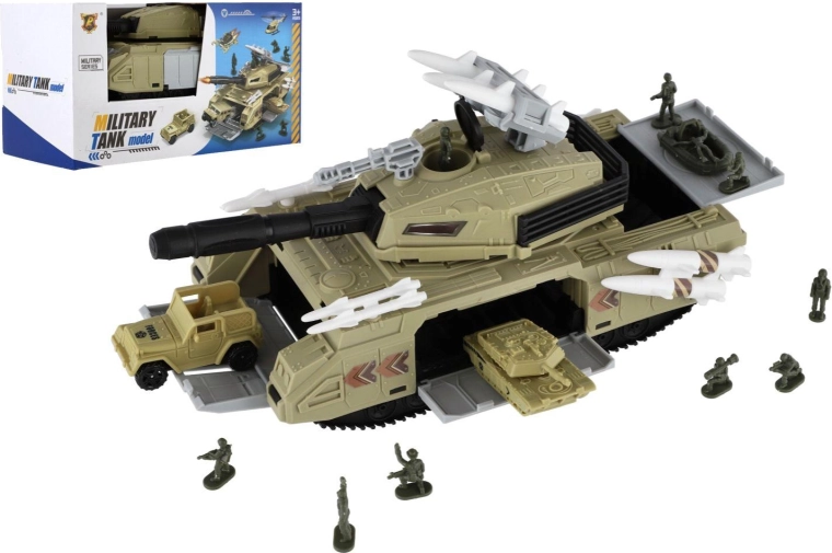 Tanque militar de plástico con accesorios, marcha libre, 25 cm