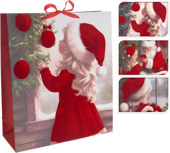Bolsa de regalo navideña con motivo de niña 48 × 42 × 16 cm - 1 unidad