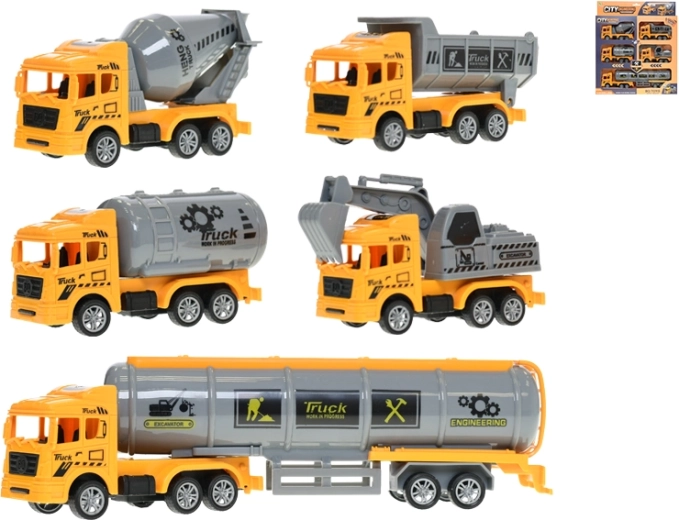 Set de vehículos de construcción con mecanismo de retroceso (pull-back), 5 piezas