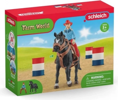 Vaquera y carrera alrededor de barriles Farm World