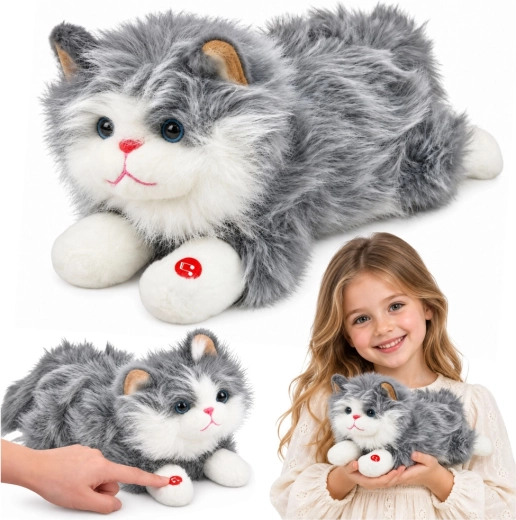 Gato de peluche interactivo con maullido, gris y blanco, 40 cm