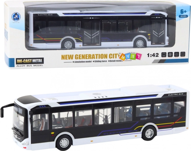 Autobús urbano metálico con luces y sonidos 1:42 blanco